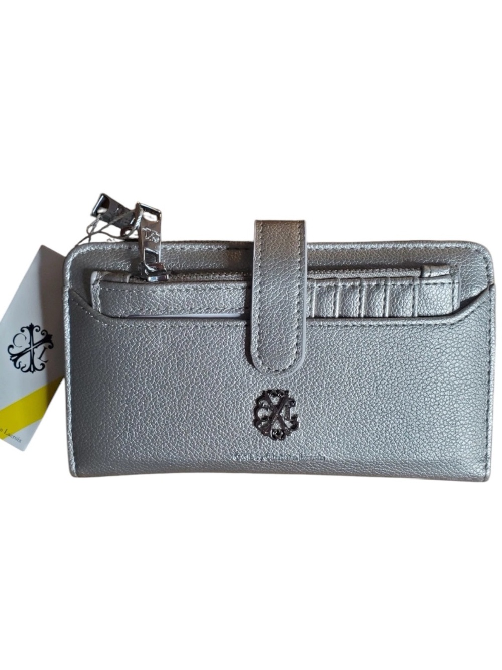 Christian Lacroix Silver Metallic 2-Piece Wallet with Logo Accent NWT